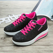 Women's Lightweight Casual Sneakers Pink Black Synthetic Lace-Up Breathable