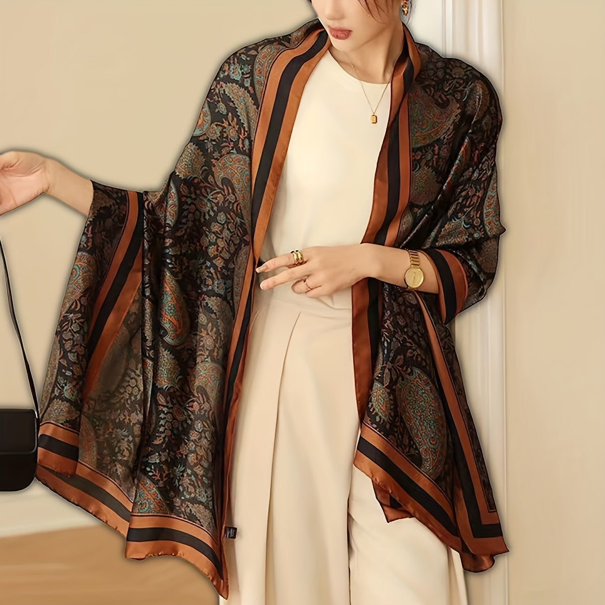 Paisley chopilgan sharf, ayollar uchun sun'iy ipak shalvar, kundalik tashqarida sayohat qilish, plyaj uchun yopishqoq