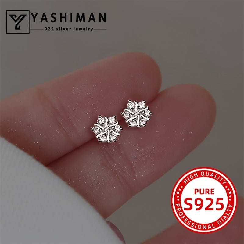 Sterling Silver Snowflake Stud Earrings for Women 1.5g Elegant Jewelry