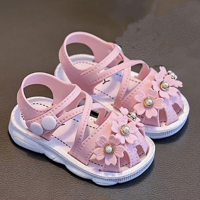 Girls Summer Floral Sandals Non-Slip Soft Sole Toddler Infant Easy Buckle Closure