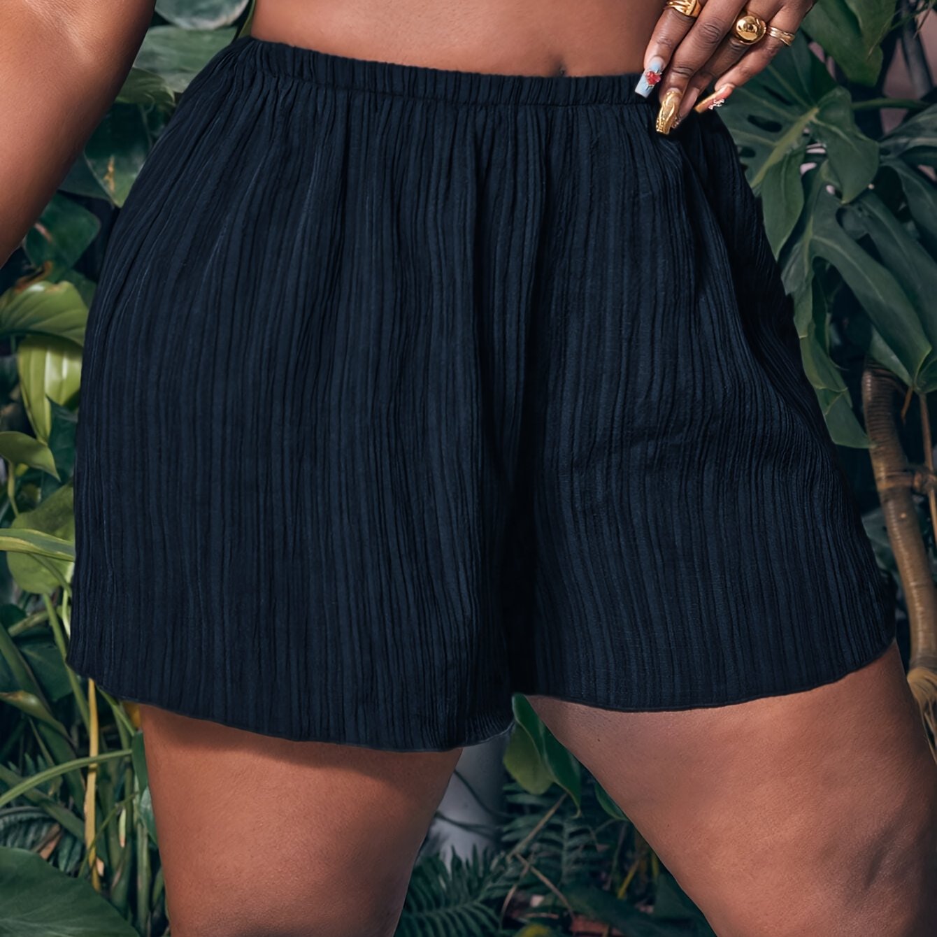 Women's Plus Size Pleated Loose-Fit Shorts Soft Pink Elastic Waist Summer Casual