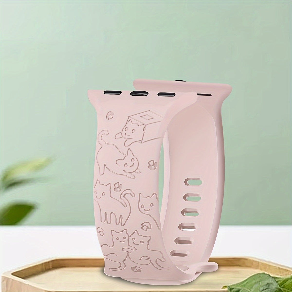 Engraved Silicone Watch Band with Kitten Pattern for iWatch Compatible with Multiple Sizes
