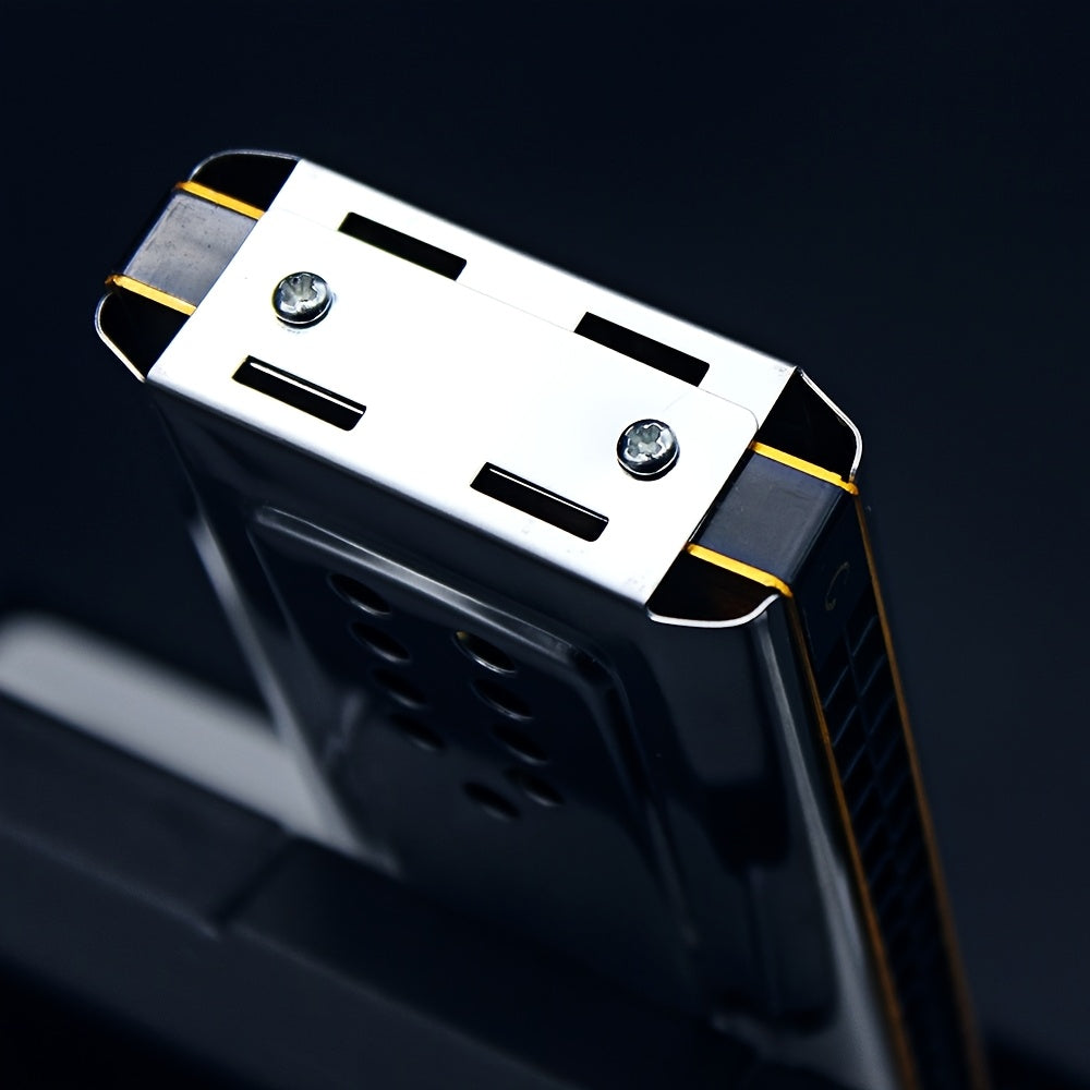 24-Hole Polyphonic Harmonica C and G Key Metal Polished Silver Grey with Box and Cleaning Cloth