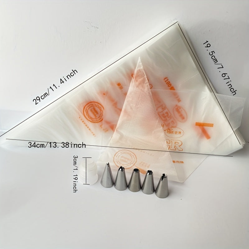 100 bolsas de plástico desechables para pastelería con boquillas para hornear y decorar pasteles