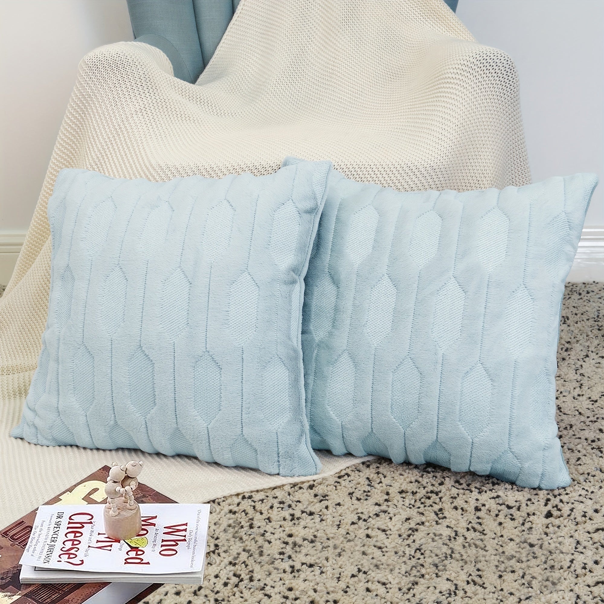 Soft Faux Fur Pillow Cover with Tatami Embroidery for Sofa Couch Bedroom Decor