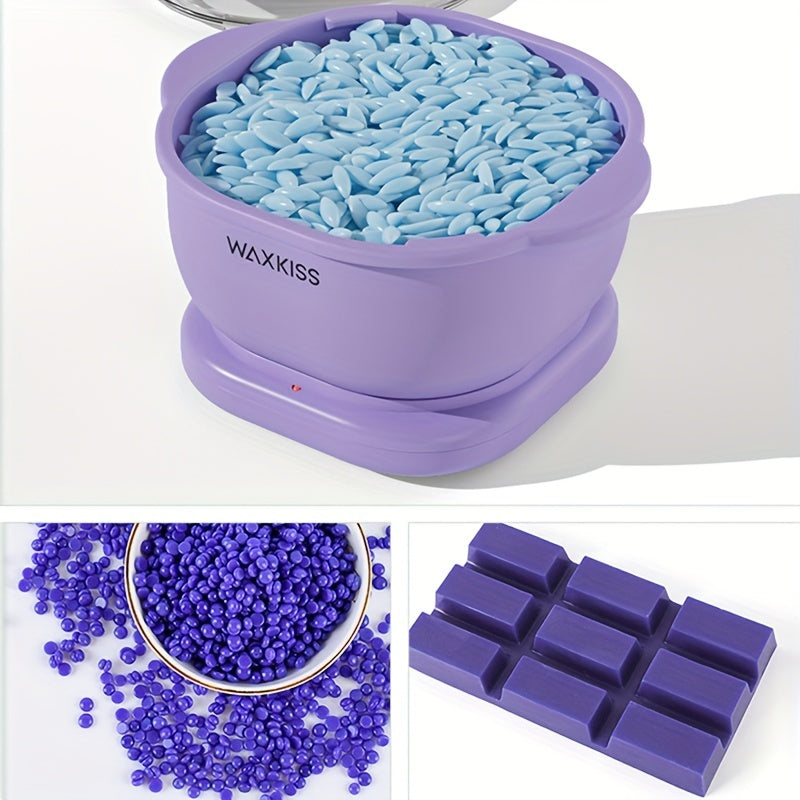 Purple Silicone Wax Warmer Kit 500ml with Hard Wax Beads and Wooden Sticks for Hair Removal