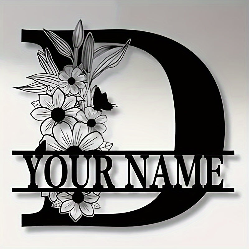 Personalized Metal Family Name Sign with Floral Design for Home Decor