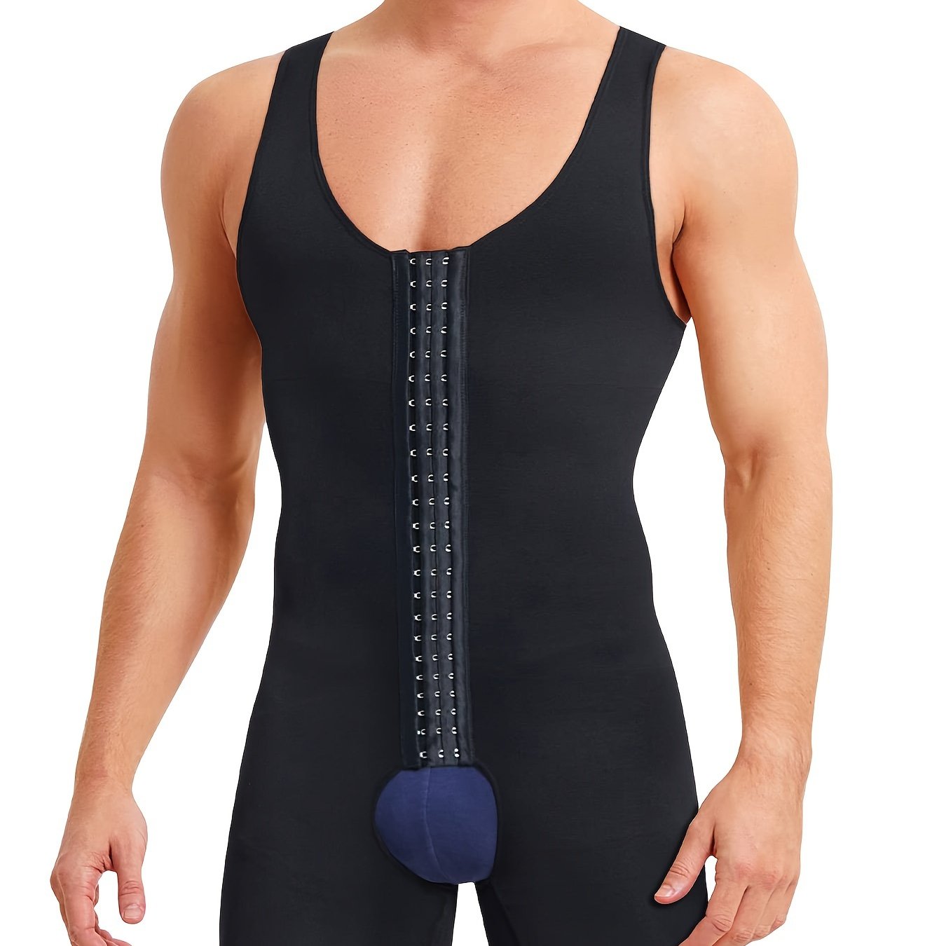 Men's Slimming Athletic Bodysuit with Tummy Control and Shoulder-Baring Design in Royal Blue High-Elastic Nylon Spandex for Fitness Recovery All-Season