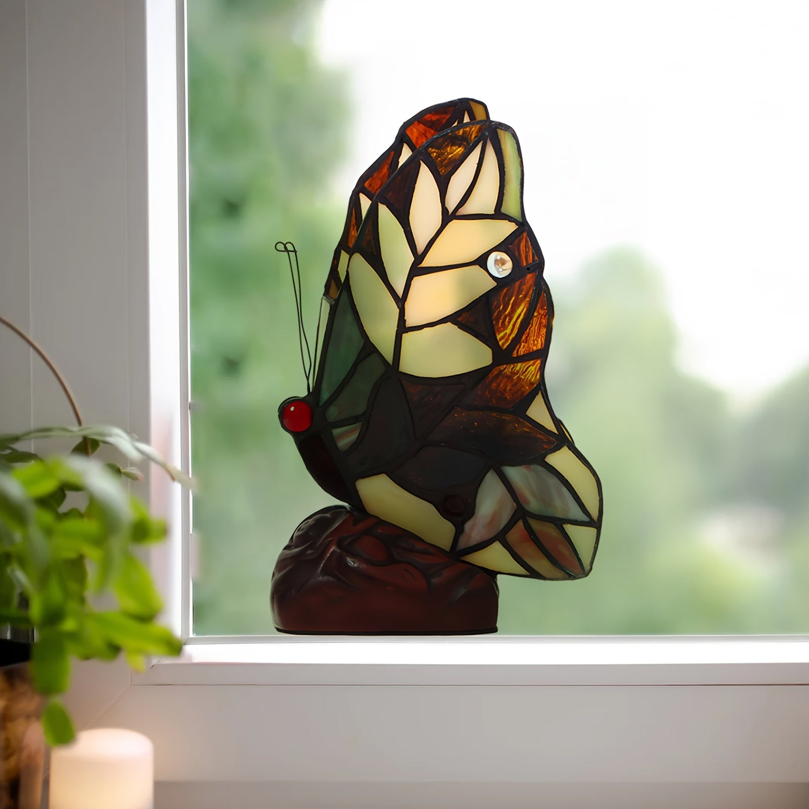 Decorative Stained Glass Window Sticker Black and Orange Cat Flowers 20cm