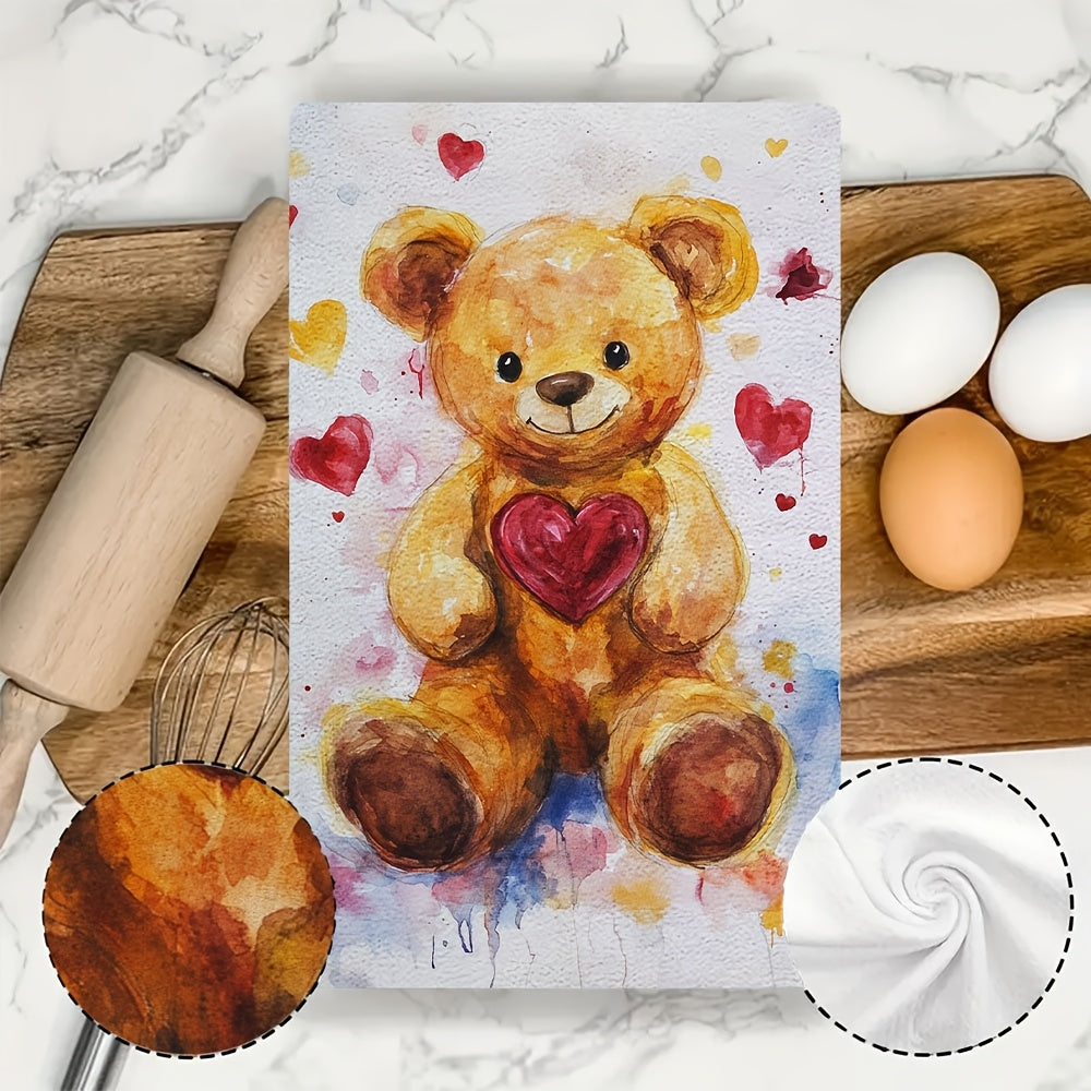 Set Of 2 Soft Kitchen Towels With Teddy Bear Design 40x60cm Absorbent