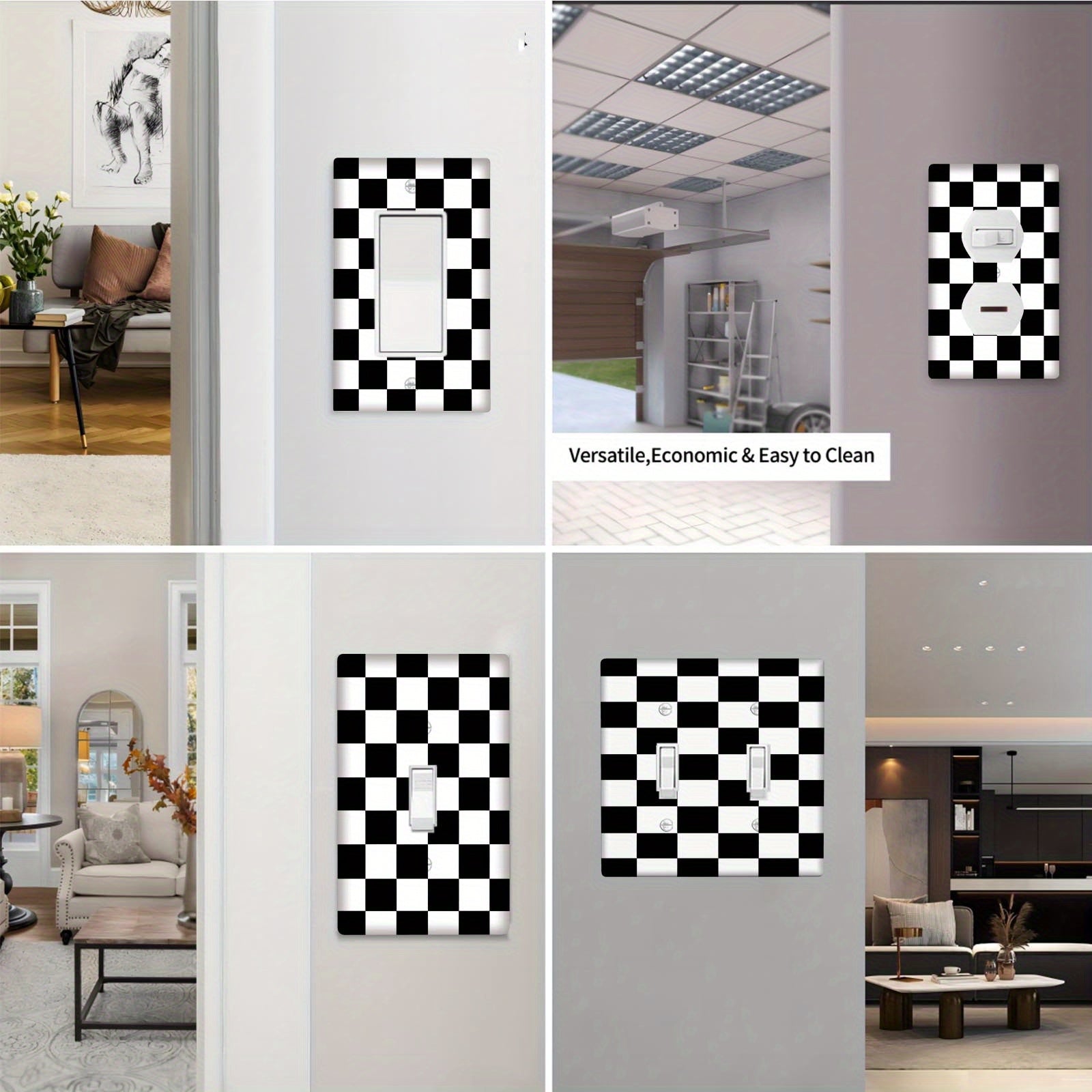 Checkerboard Pattern Switch Plate Cover for 1 or 2 Gang Switches Easy to Clean Suitable for Classrooms and Bedrooms