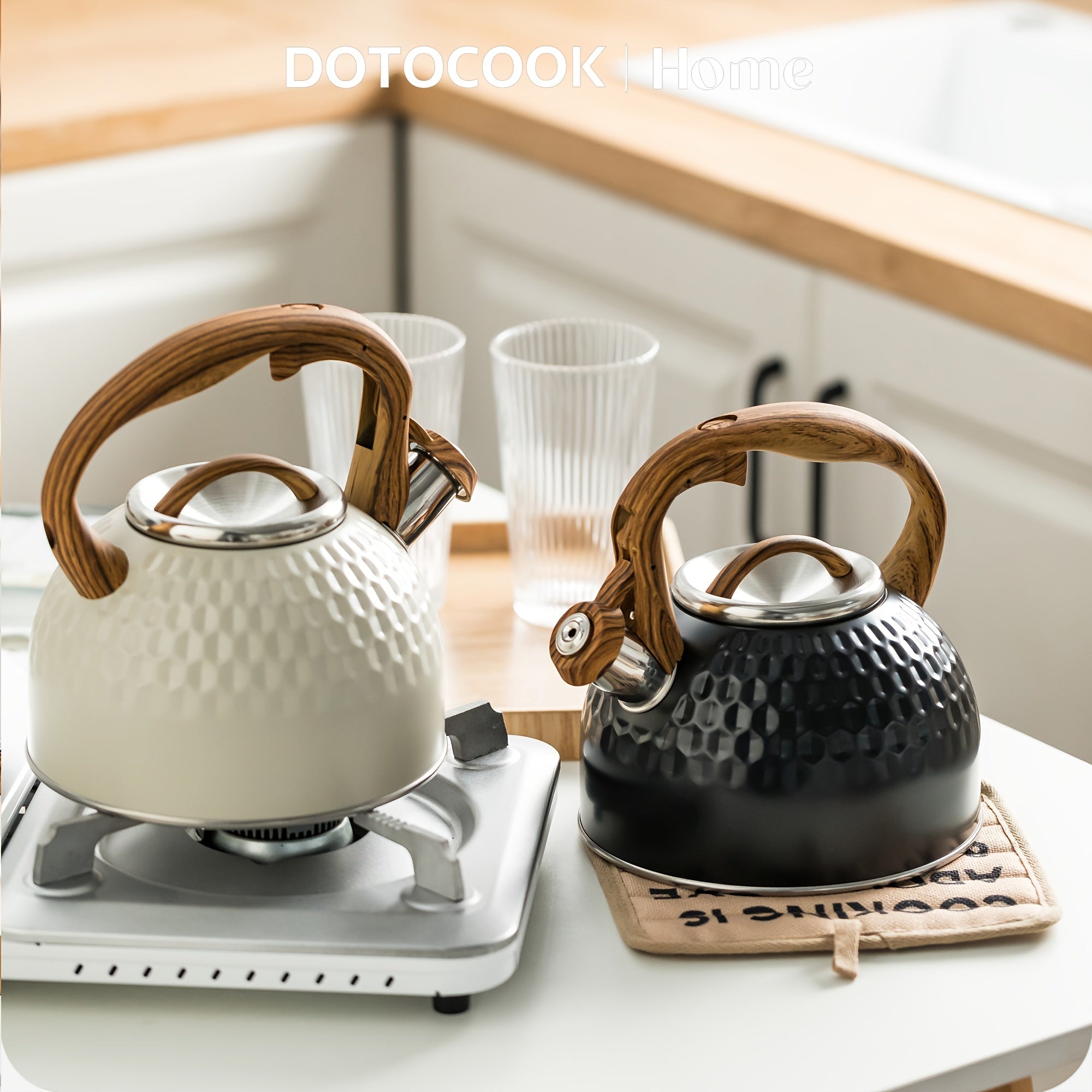 Stainless Steel 2.5L Tea Kettle with Wooden Handle, Loud Whistle, Button Control