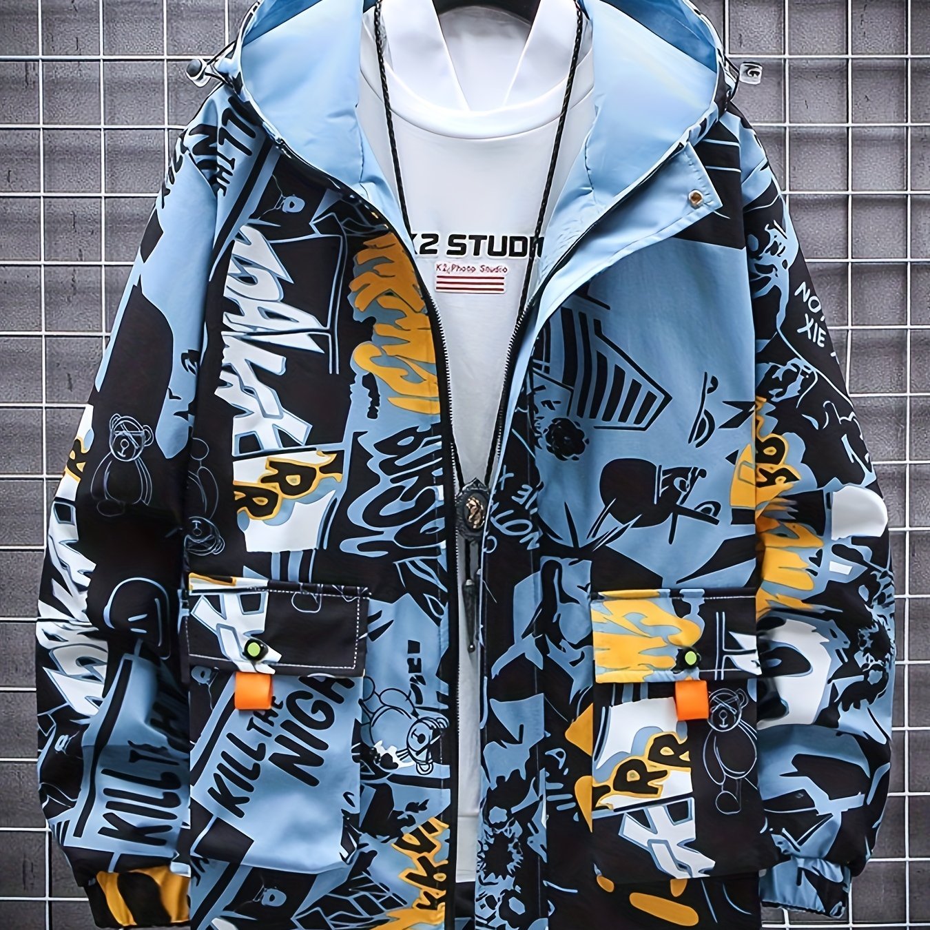 Men's Graffiti Windbreaker Jacket Hooded Spring Autumn All-Over Print Lightweight Outdoor
