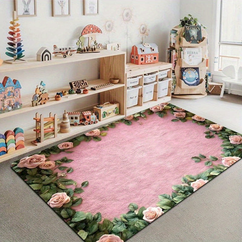 Polyester Doormat Non-Slip Floral Design 8mm Thick Indoor Entrance Mat