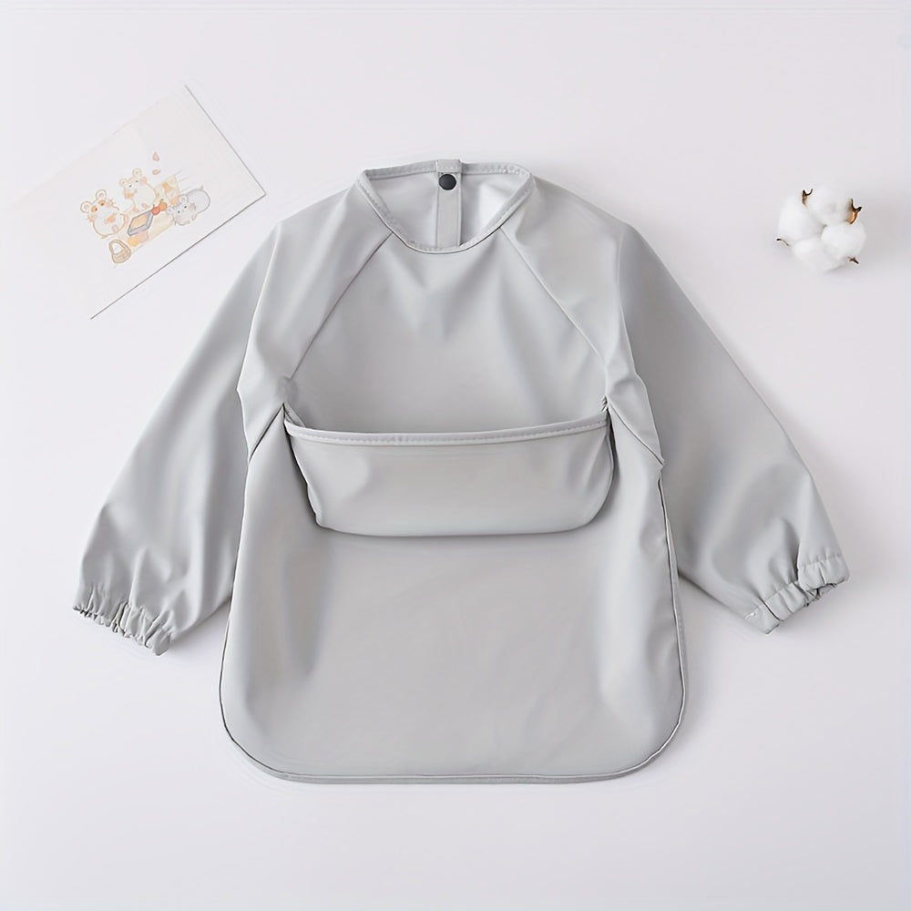 Babero de alimentación impermeable de PU de manga larga para bebés, regalo para niños desordenados
