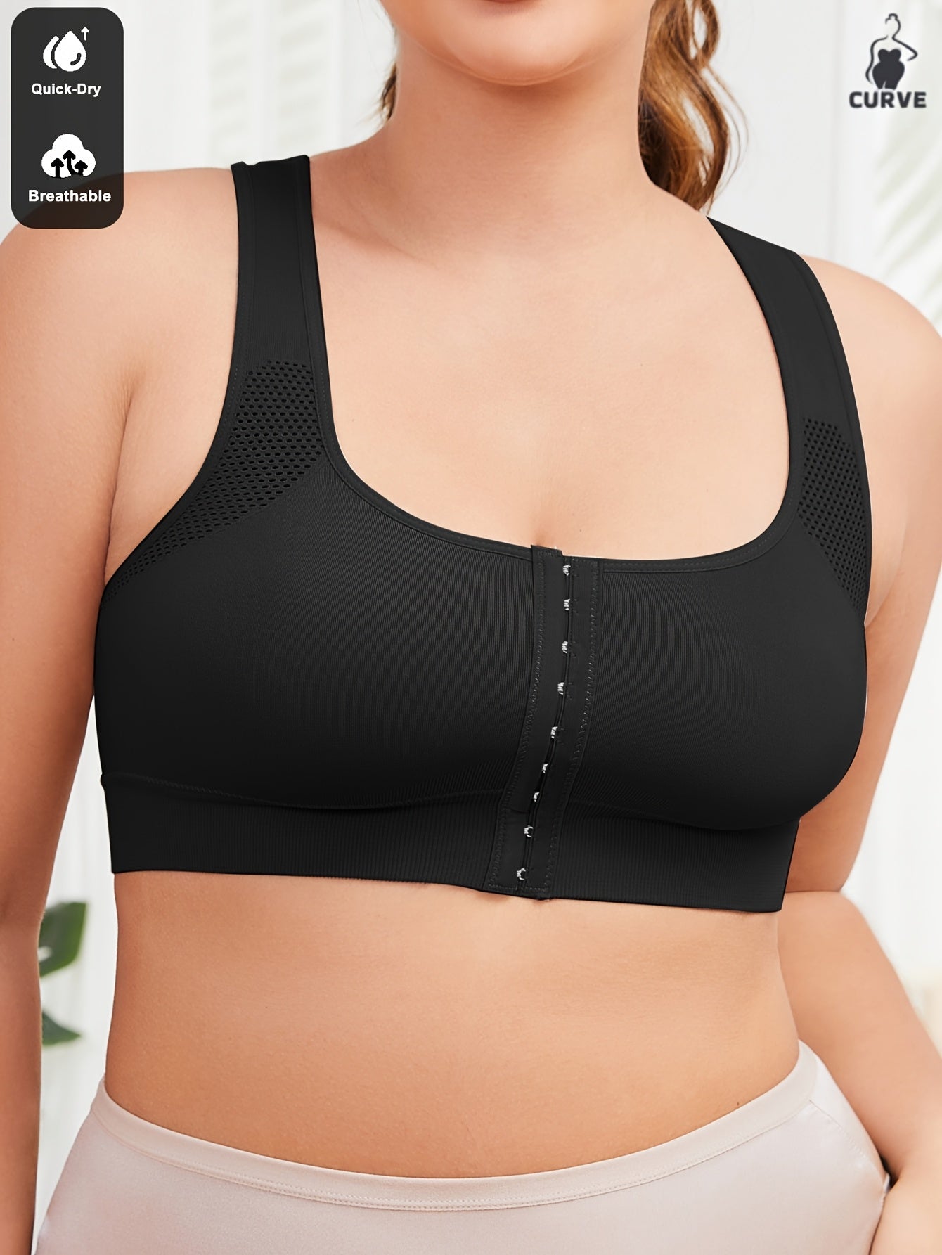 Plus Size Women's Sports Wireless Bra with Removable Pads and Adjustable Straps
