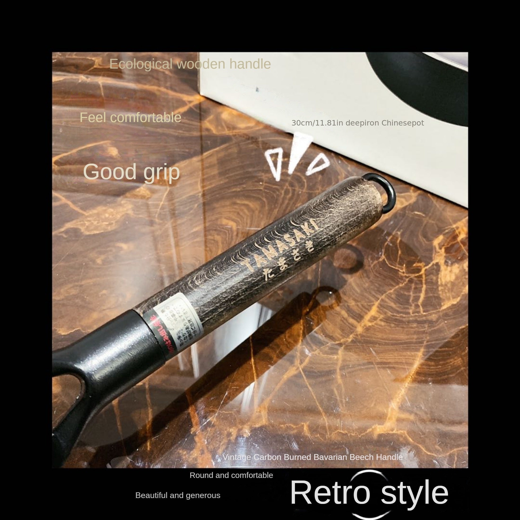 Cast Iron Dutch Oven 30cm Round Casserole Pan with Glass Lid and Wooden Handle