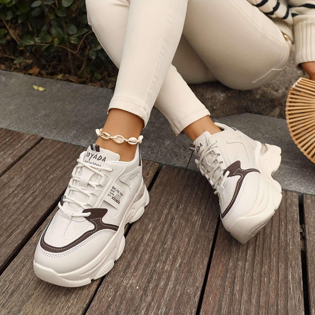 Women's Chunky Sneakers with Wedge Heel Casual Lace-Up Low Top Rubber Sole