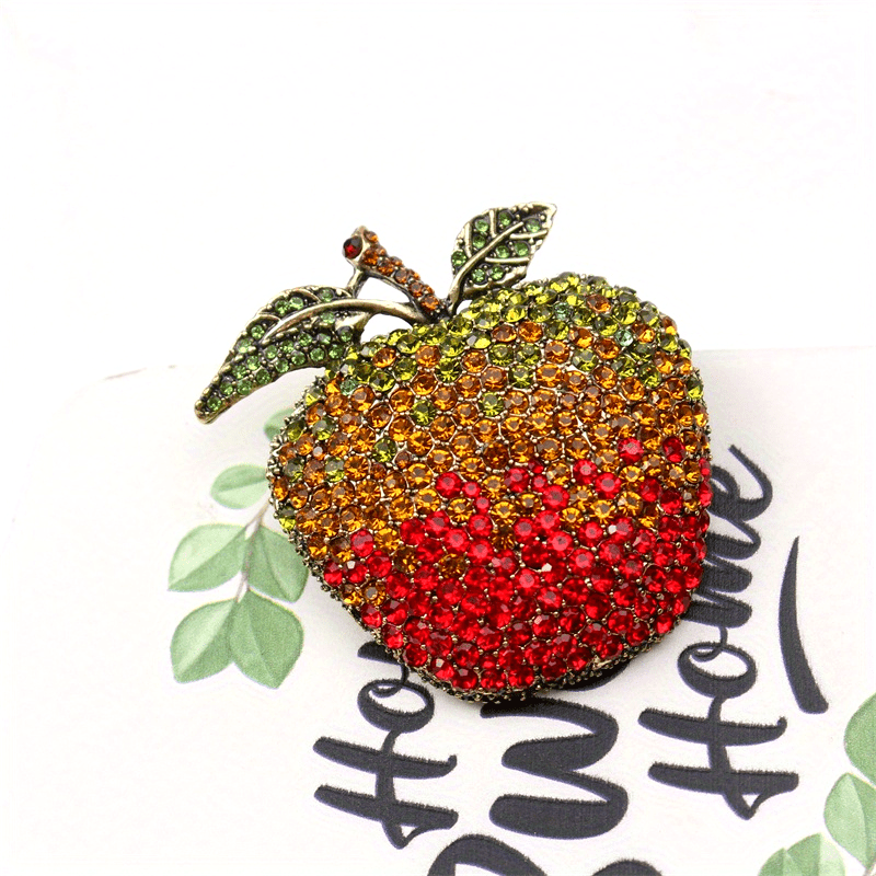 Elegant Apple-Shaped Rhinestone Brooch Pin for Women Alloy Crystal Jewelry Gift
