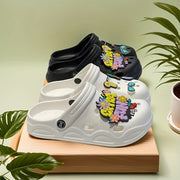 Women’s EVA Beach Clogs Black Pink with Playful Accessory Charms