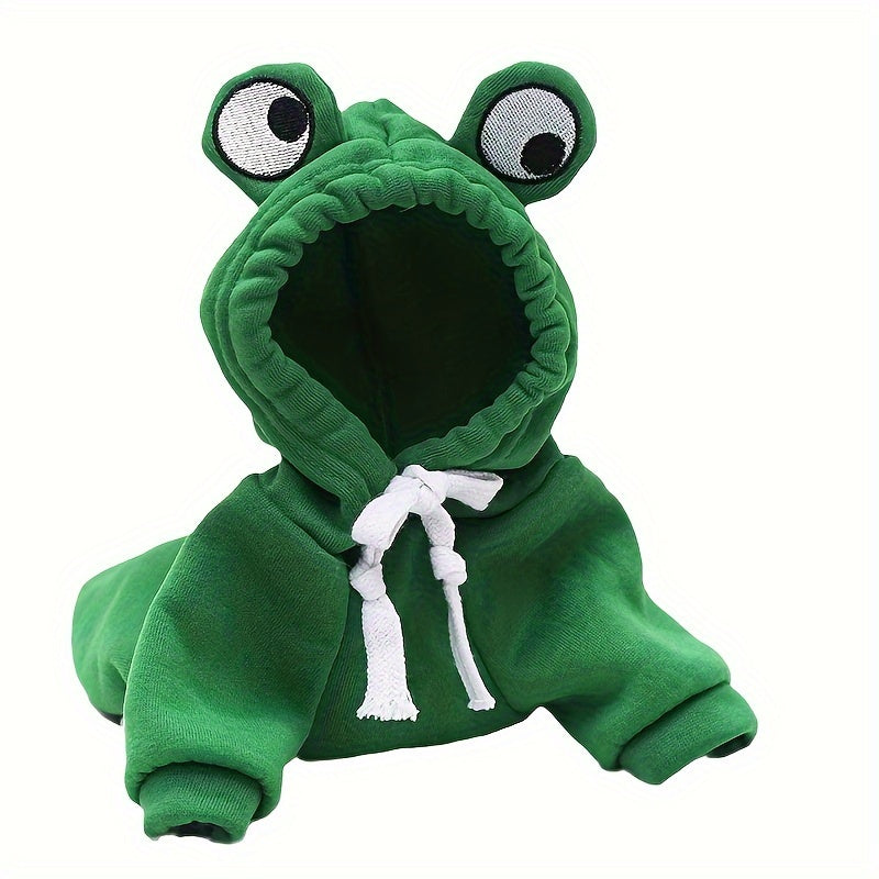 Cute Frog-Themed Pet Hoodie for Small Cats All-Season Knit Fabric