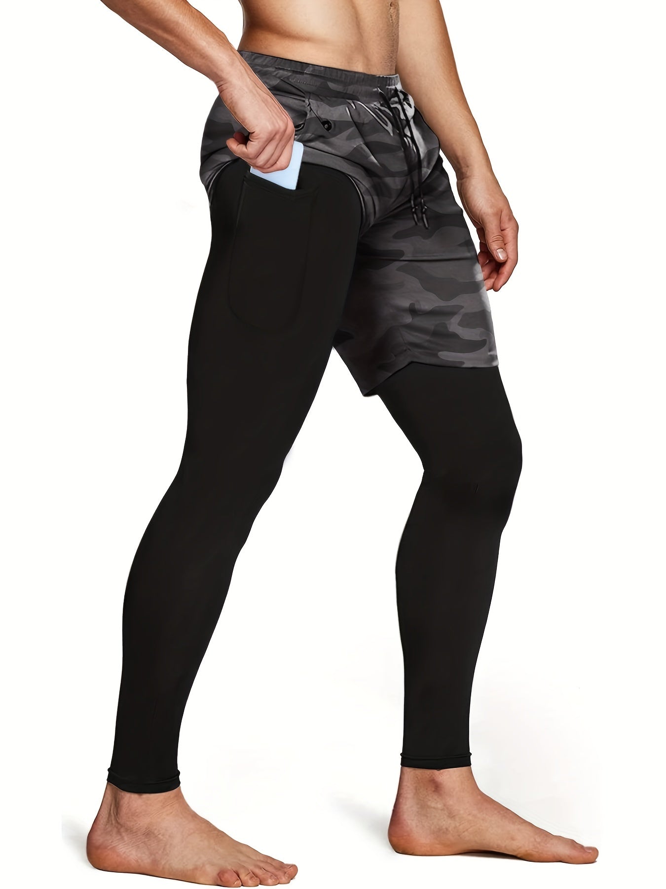 Men's 2-in-1 Workout Shorts with Pocket High Stretch Cropped for Running Yoga Training