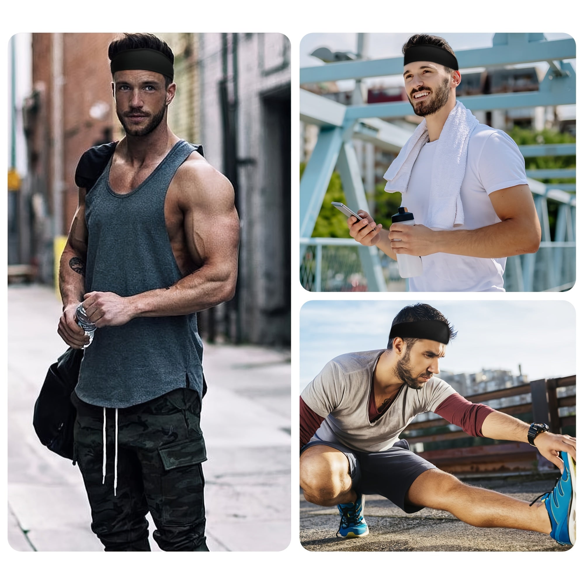 Men's Breathable Mesh Sports Headbands for Running Yoga Fitness Workout Pack of 5