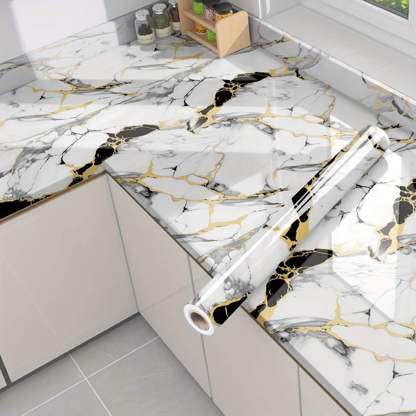 Peel and Stick Marble Pattern Wallpaper Roll for Furniture and Kitchen Walls Waterproof Drawer Liner