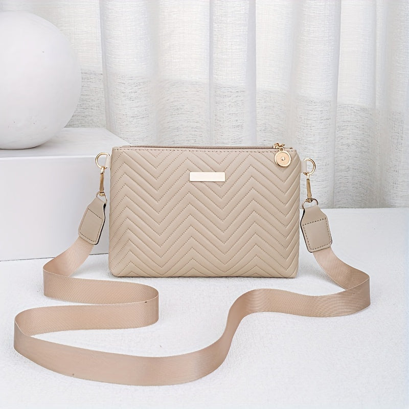 Faux Leather Wave Pattern Crossbody Bag for Daily Use with Adjustable Interchangeable Straps