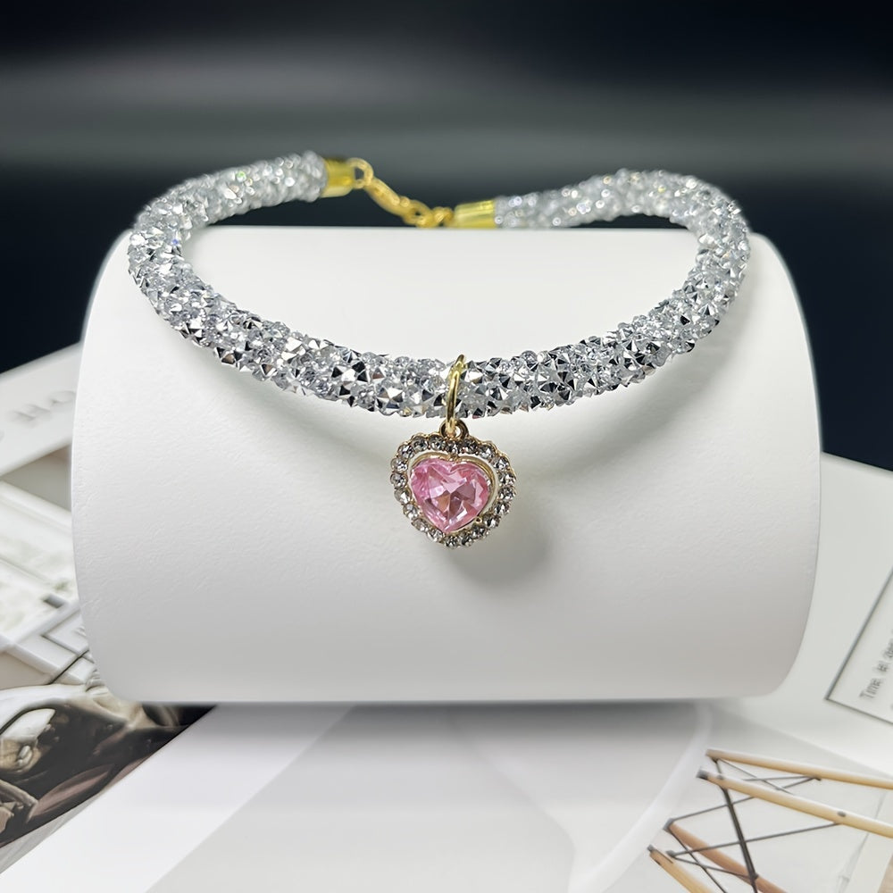 Sparkling Pet Collar with Heart Pendant for Small Dogs and Cats