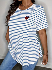 Women’s Plus Size Striped T-Shirt White Blue Short Sleeve Casual Top