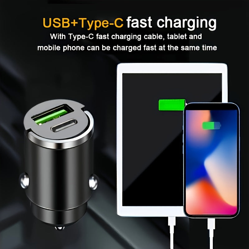 Universal ikki portli avtomobil zaryadkasi USB Type-C PD tez zaryadlash uchun barcha transport vositalari uchun