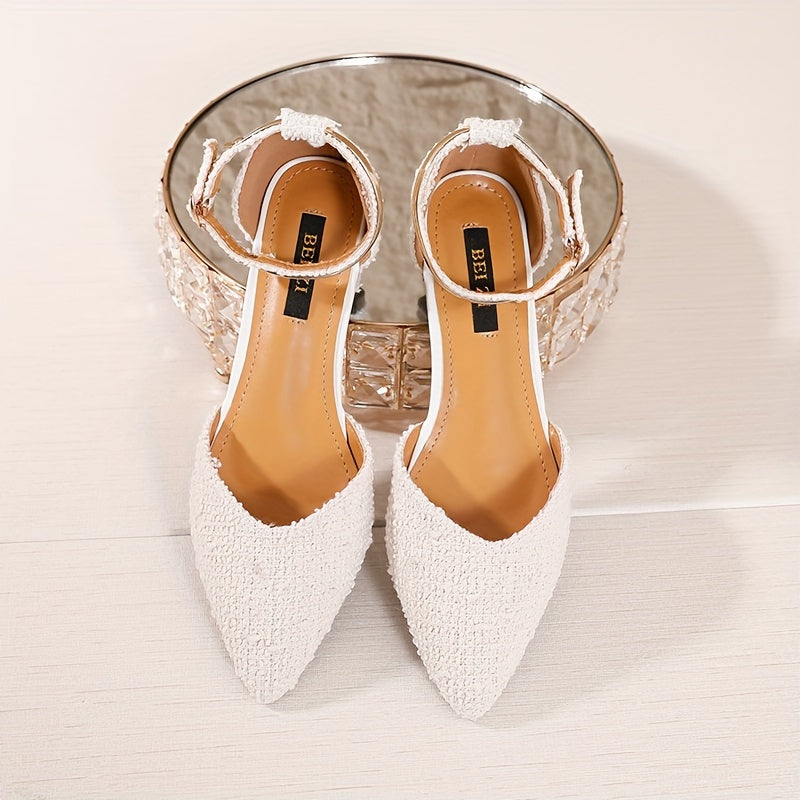 Women's Sandals Woolen Block Heel Ankle Strap Point Toe Dress Shoes