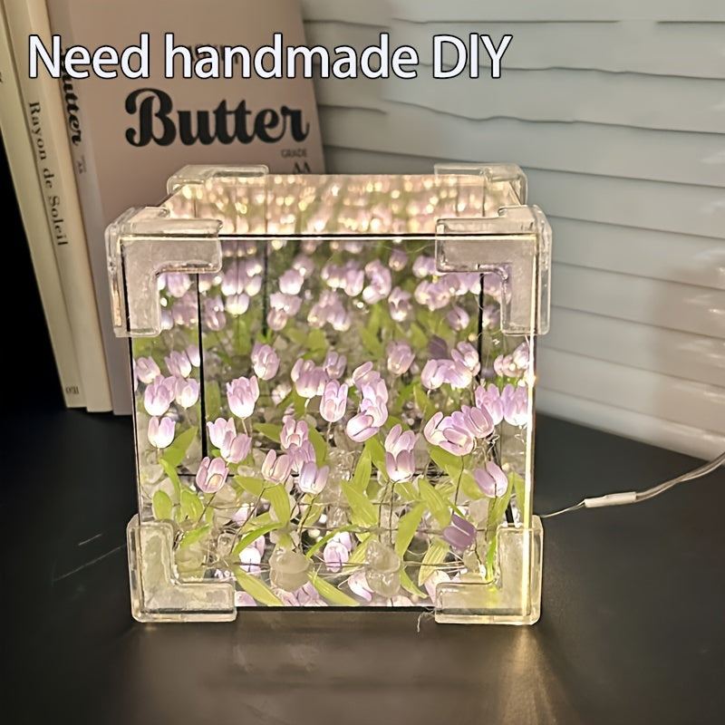 Night Light Kit Modern Floral Cube Design Battery-Powered for Bedroom Living Room Office