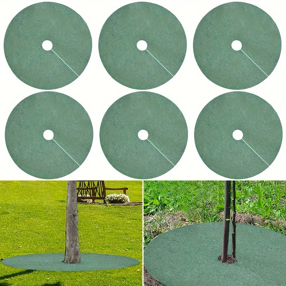 Green Reusable Tree Protector Rings Set of 6 Non-Woven Weed Barrier Mats Root Protection