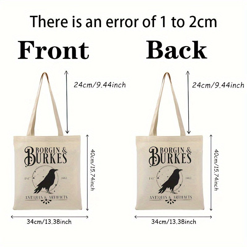 Crow Pattern Canvas Tote Bag Reusable Shopping Bag Large Durable