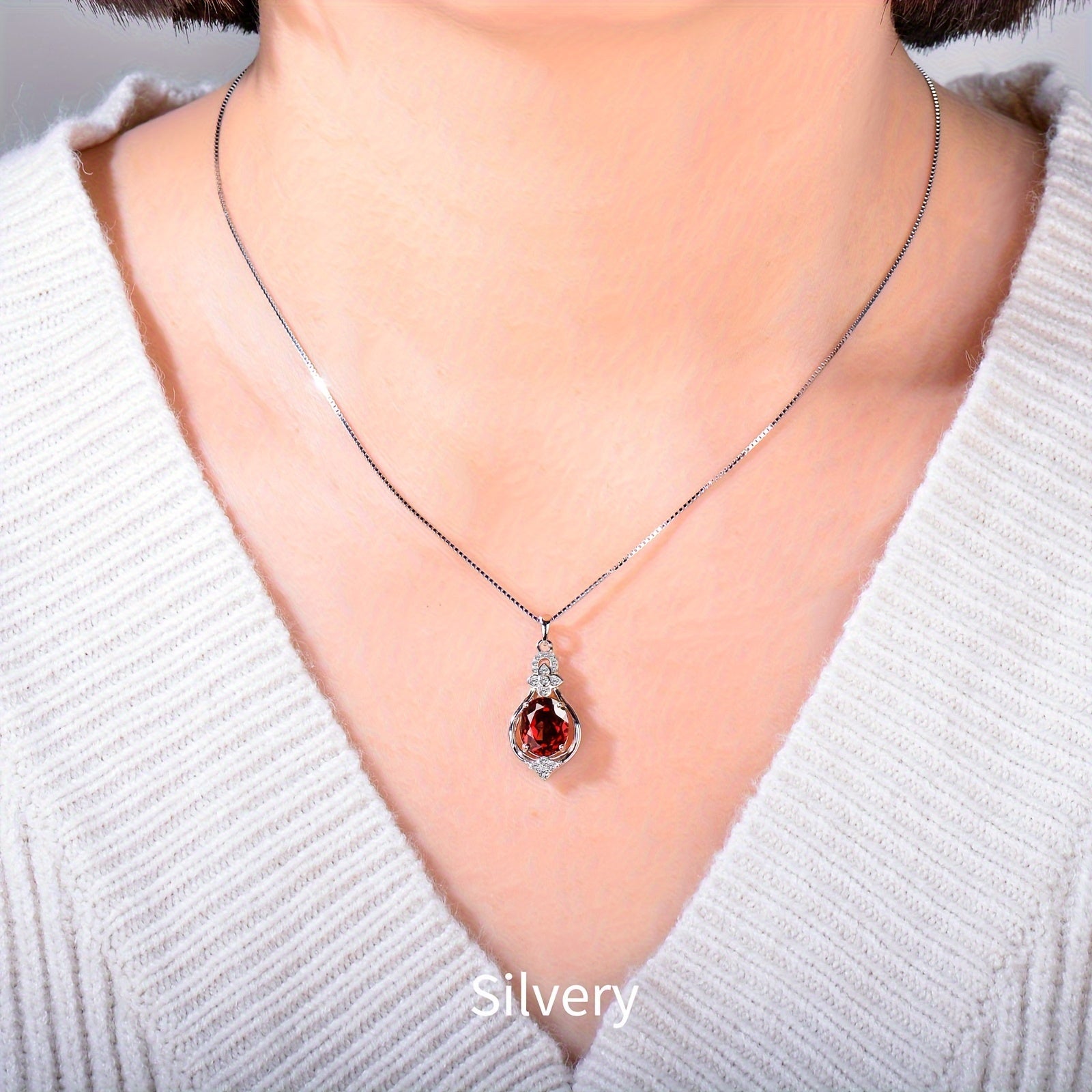 Sterling Silver Garnet Pendant Necklace for Women Hypoallergenic Elegant Jewelry