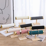 Wood Jewelry Organizer Stand with Velvet Lining and Gold Accents for Necklaces Watches and Bracelets