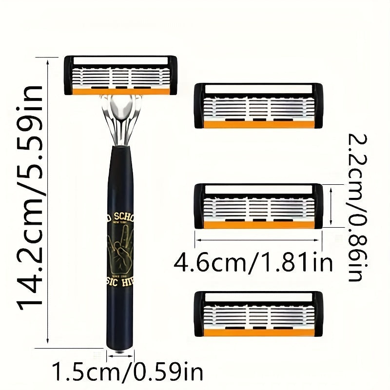 Men's Safety Razor with Curved Blades, Metal Handle for Beard and Mustache Shaving