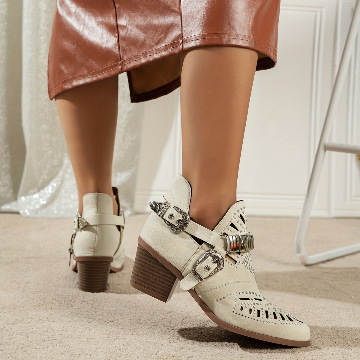 Women’s Black Leather Ankle Boots Slip-On Vintage Fashion for Festivals