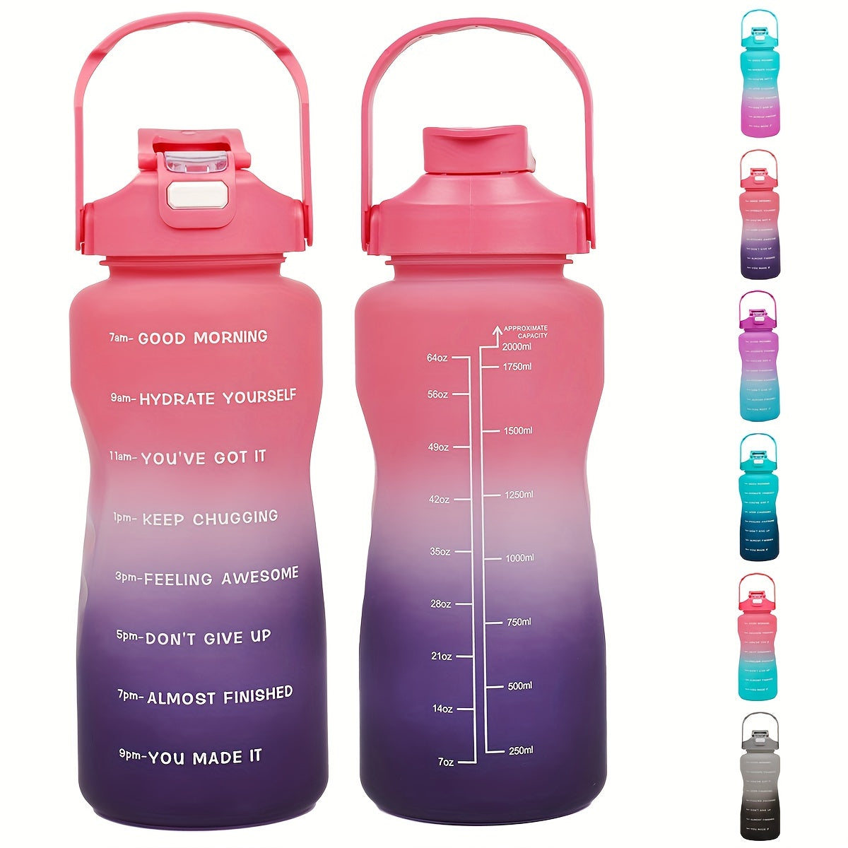 68oz Gradient Water Bottle with Motivational Time Markers Leak Proof Straw for Running Sports