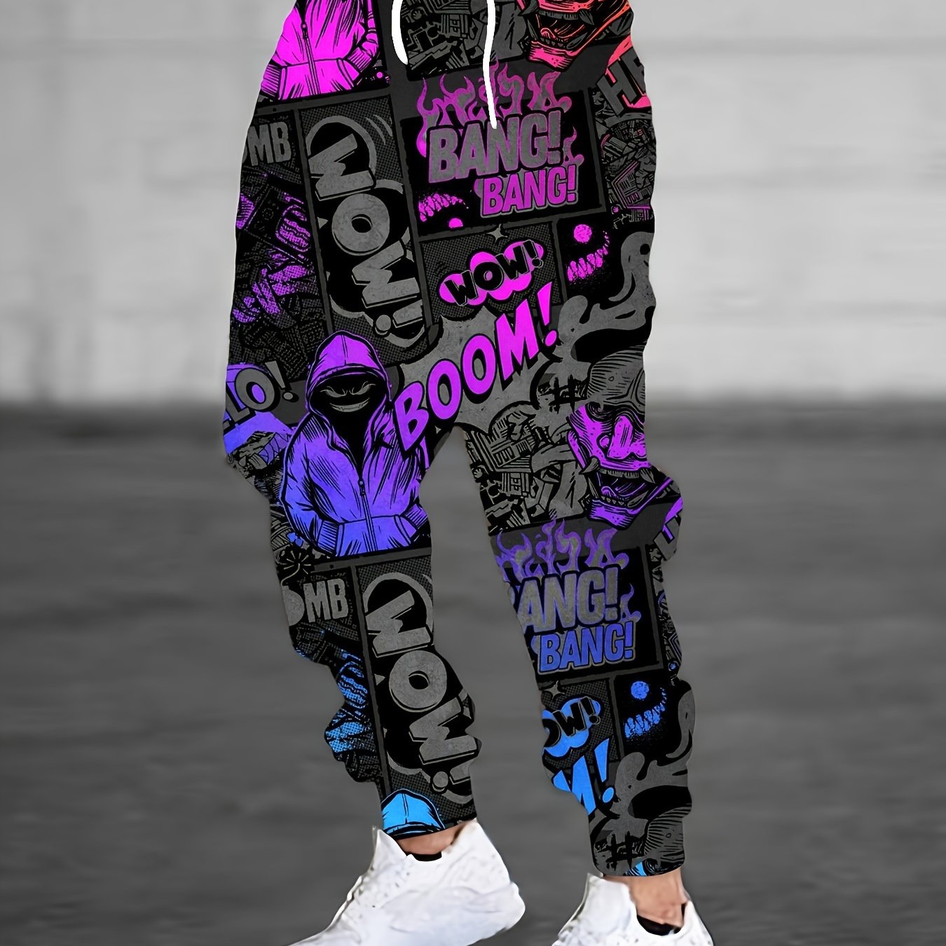 Men's Plus Size Joggers with Graffiti Print Polyester Casual Pants with Pockets