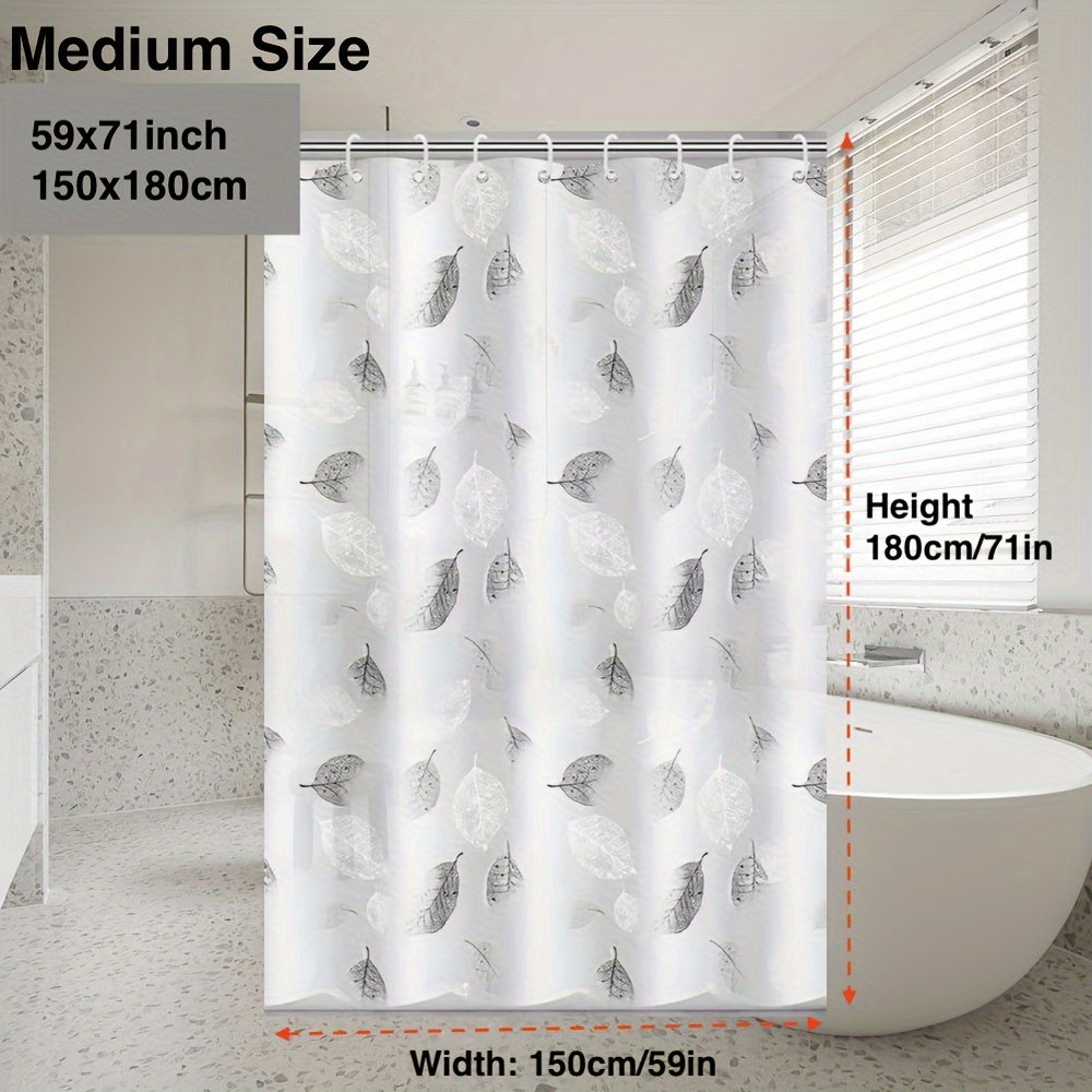 Waterproof PEVA Shower Curtain Liner with Leaf Pattern and Plastic Hooks for Bathroom and Window Decoration