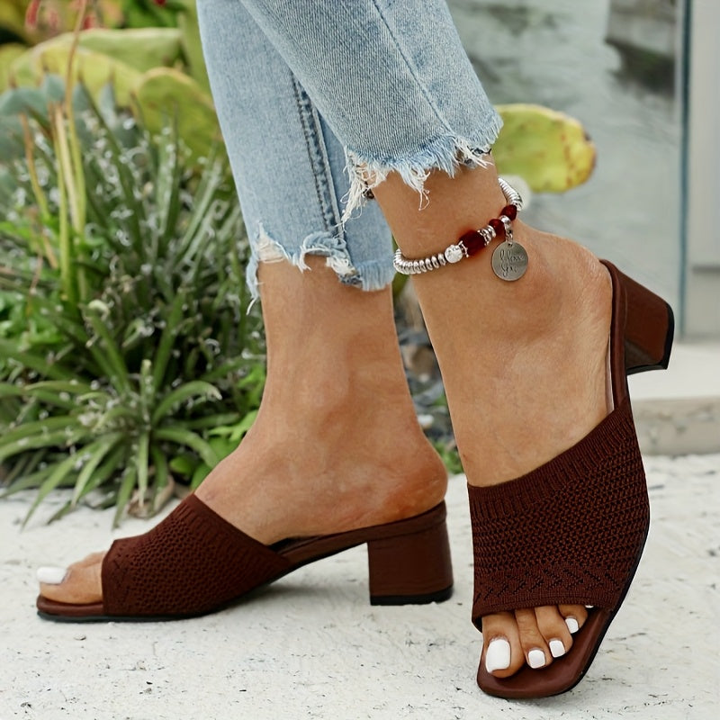 Women's Summer Knit Slip-On Sandals Mid-Heel Wedge Stylish Comfortable