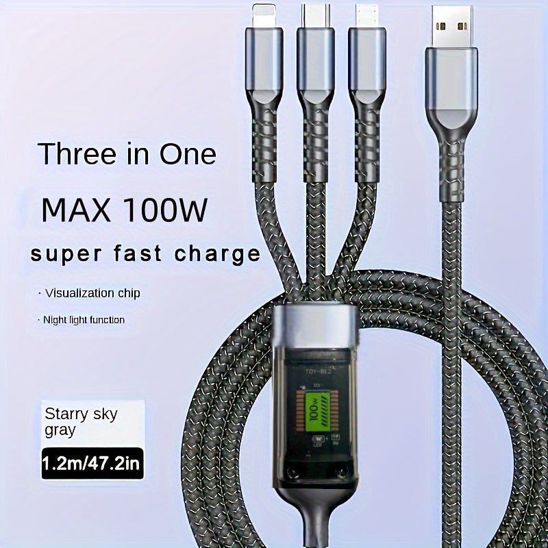 3-in-1 100W USB Type C Fast Charging Cable for Multiple Devices
