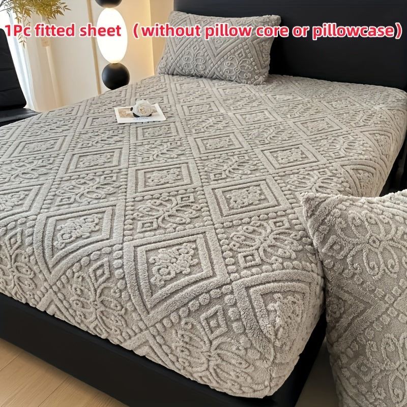 Taffeta Fitted Sheet with 3D Floral Design Deep Pockets Non-Slip Bed Sheet