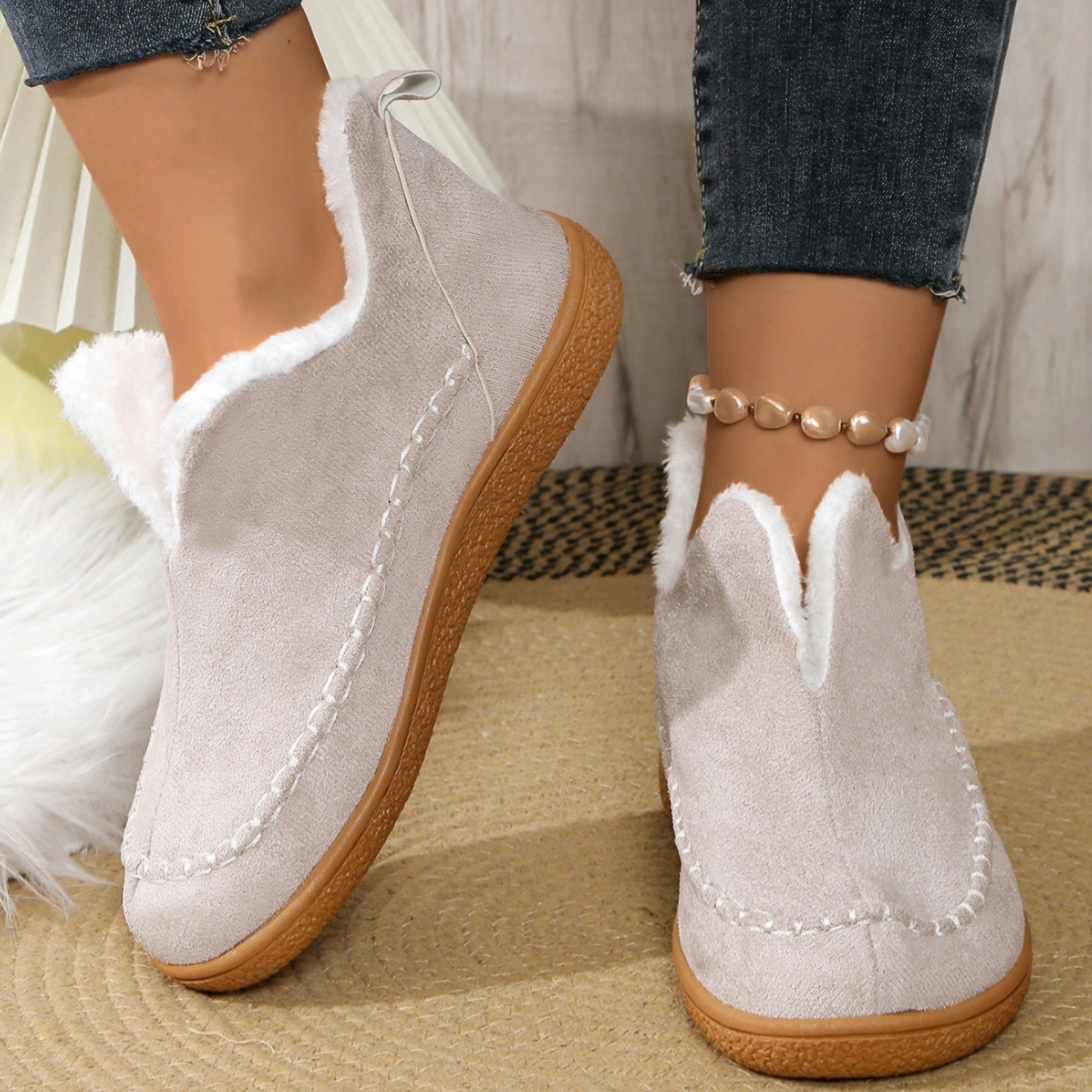 Women's Winter Fleece Lined Short Boots Rubber Sole Casual Slip-On