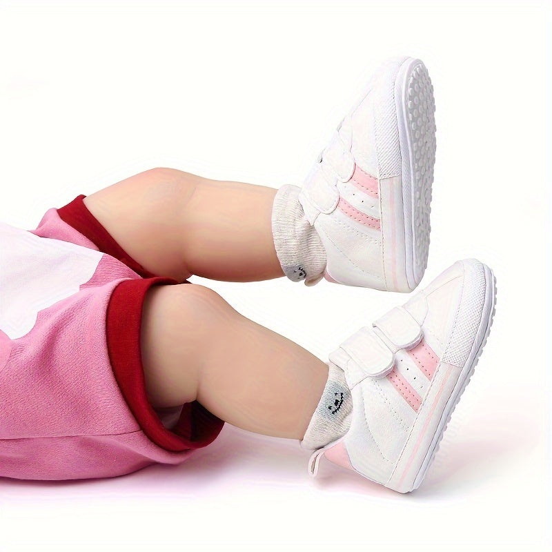 Baby Girls Striped First Walkers Sneakers Low Top Microfiber Leather Rubber Sole All-Season