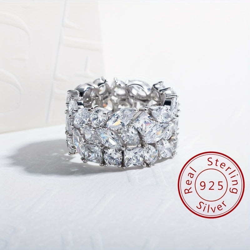 Sterling Silver Engagement Ring 15.8ct Zirconia Wide Band Wedding Jewelry