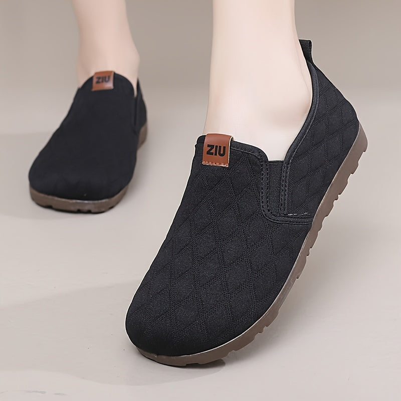 Women's Slip-On Loafers with Soft Sole and Quilted Brown Fabric